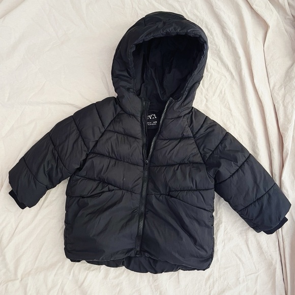 Zara Black Hooded Puffer Jacket - Picture 1 of 1
